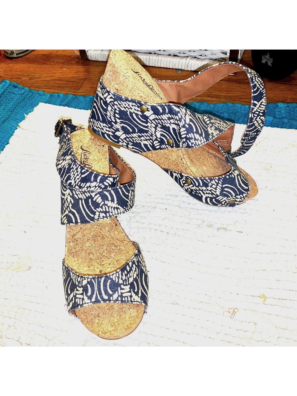 NEW LUCKY BRAND IKAT PRINT HIGH WEDGE PLATFORM SANDALS 8